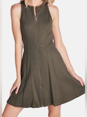 Trina Turk Green Zip-Front Quilted Fit & Flare Dress Sz 6